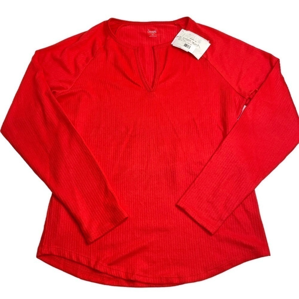 Jenni Split Neck Ribbed Pajama Top Papaya Punch XL New